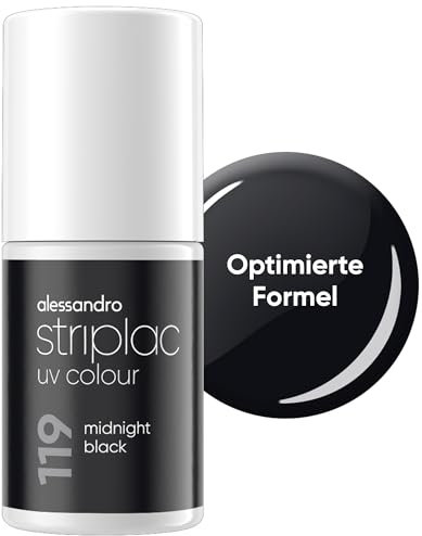 alessandro Striplac UV-Nagellack Midnight Black - Deckend & Kratzfest bis zu 15 Tage - Leichtes Auftragen - Schonende Abziehtechnologie - Vegan - Schwarz, 6,5ml
