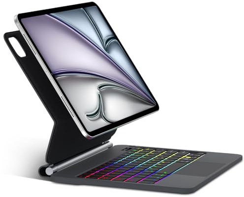 SENGBIRCH Coque Magic Clavier pour iPad Air 11 M2 2024 - AZERTY Français Bluetooth Clavier avec pavé Tactile, Magic Keyboard pour iPad Air 11, Pro 11 4/3/2/1ème Gén, Noir