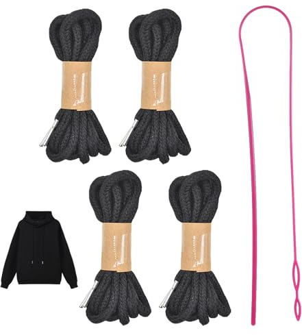 4 Kordel für Jogginghose,Hosenbund und Hoodie,Ersatz Bands für Ersatzschnüre Kordel mit einfachem Einfädler Jogginghosen Shorts Hosen Kapuzenpullover140cmKordelende ErsatzSaiten (4 schwarz, Allgemein)