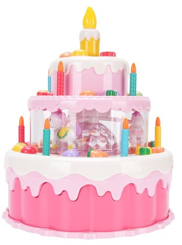 UPALDHOU Jouet de Gâteau d'anniversaire Musical Rotatif électrique pour Les Enfants avec des Lumières et des Modes de Plaisir Musicaux pour Les Enfants de 3 Ans et Plus (Pink)
