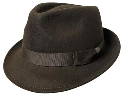 ROYALWORTH Cappello trilby 100% lana impermeabile e schiacciabile fatto a mano con banda grosgrain, marrone, 57