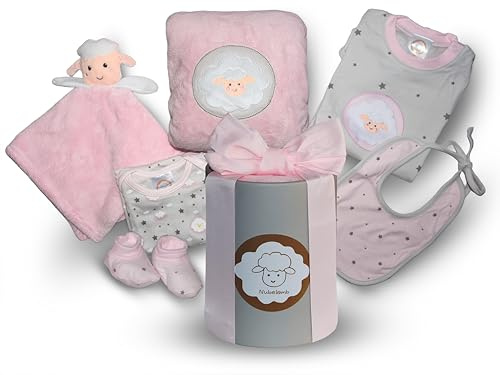 Nubelamb Regalo Bebé Recién Nacida Niña, Canastilla Lista para Regalar | Un regalo completo y elegante, listo para entregar: no necesitas montar ni envolver nada para sorprender a los padres.