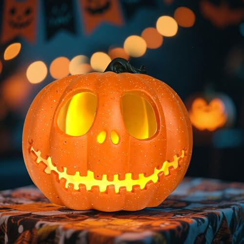 Halloween Deko Kürbis Laterne Außen, Halloween Deko Outdoor Kürbisse Lichter, Leuchtende Kürbisse Ornament, Kürbisdeko LED Licht Batteriebetrieben für Herbstdeko Innen Tischdeko Party Garten (B)