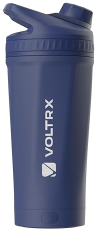 VOLTRX ChillMix Shaker Bottle Insulated Stainless Steel - USB C Rechargeable Electric Protein Shake Mixer, Shaker Cups for Protein Shakes and Meal Replacement, Midnight Navy, 16 oz