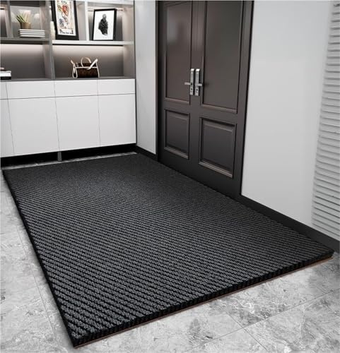 YHXAIQ Fußmatte und Schmutzfangmatte, Wasserabsorbierend, rutschfest und Staubabweisend, aus Polyester+TPE, Geeignet für Vorder- und Hintertüren, Terrassen und Veranden(Black,110 x 100 cm)