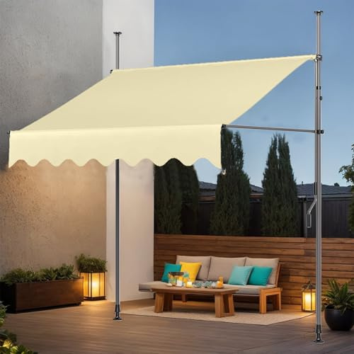 Sonnensegel, verstellbar, einziehbar, mit Kurbel und Klemme, Outdoor-Sonnenschutz für Garten, Terrasse, Balkon und Fenster, ohne Löcher, Beige, 4 x 1,2 m, perfekter UV-Schutz