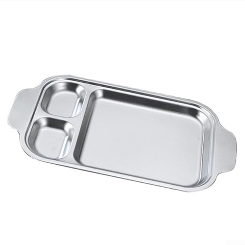Divided Stainless Steel Tray Designed For Korean Barbecue And Roasting, Oven And Microwave Safe, Dishwasher Compatible, For Separating Foods During Reheating(Silver3)