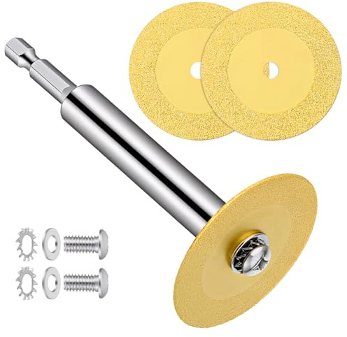2 Stück Glas Trennscheiben 50mm Schneidscheiben, Glass Cutting Disc, Rad Rotary Tool mit 1 Dorn Set, Drahtbürsten Bürsten sägeblatt-geschnittenes für Metall Glas Keramik Porzellan Edelsteine