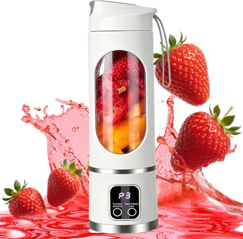 Portable Juicer Blender, 450ml Personal Blender USB Rechargeable, Low Noise Personal Juicer Bottle, Portable Blender Smoothie Maker for Milkshakes, Protein Drinks, Fresh Iced Drinks, Home, Gym, white