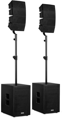 Vonyx VX915 Mobile PA Anlage Komplettset, Line Array PA Anlage Aktiv mit Bluetooth Komplettset, 1600 Watt DJ Boxen, PA Lautsprecher Beschallungsanlage, 8X Top-Speaker, 2X Subwoofer, Kabel, Stativen