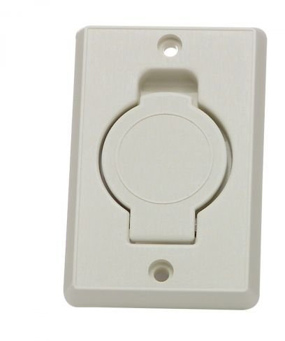 Saugdose rechteckig mit rundem Deckel Farbe Beige, Zentralstaubsauger Steckdose, 78x123mm, 2 Kontaktstifte, Öffnung 36-38mm