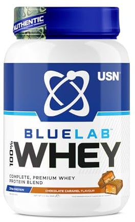USN Blue Lab Whey - Boisson Protéinée en Poudre, Protéines de Lactosérum & BCAA, Prise de Masse & Récupération, Shaker Post-Entraînement, Saveur Chocolat Caramel, 2 kg, NBLW15
