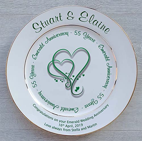 All About Names Personalised Bone China Plate - 55th (Emerald) Anniversary - Hearts Design