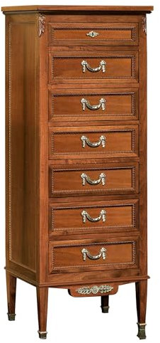 Semainier en Noyer National Massif, Commode Chambre avec Tiroirs, Meuble de Style Classique Artisanale, Made in Italy
