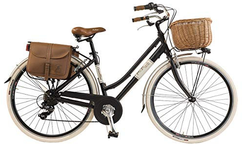 Via Veneto By Canellini. Damen Citybike CTB Vintage Rad Cityrad Fahrrader Bike Aluminium mit Korb Taschen und Klingel Via Veneto Bell Ring (46, Schwarz)