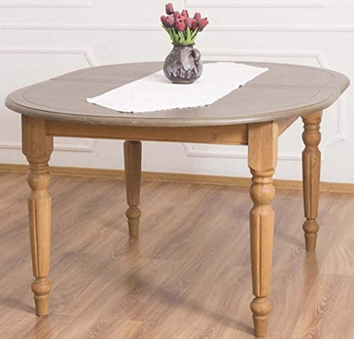 Casa Padrino Landhausstil Esstisch Grau/Hellbraun 160 x 120 x H. 78 cm - Ovaler massivholz Küchentisch mit Eichenholz Tischplatte