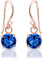 DTPsilver® Pendientes Colgantes Plata de Ley 925 Chapados en Oro Rosa con Cristal Swarovski® 6 mm - Pendientes Mujer Pequeños Oro Rosa - Pendientes Zafiro Azul
