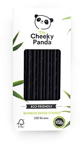 The Cheeky Panda Bambus Strohhalme Papier Schwarz | 250 x Cocktail Strohhalme | Stark und Langlebig