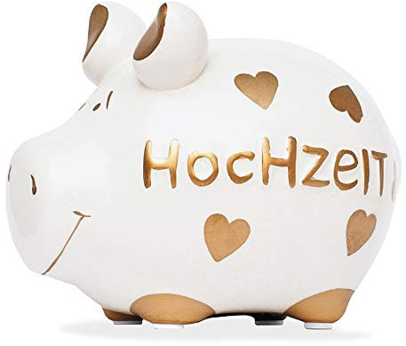 Premium Weddings Sparschwein Hochzeit ca. 12,5 x 9 cm handgefertigt aus Keramik - Sparbüchse Spardose edles Sparschwein