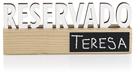 LoveMyBar - 6 uds Reservado con Mini Pizarra para Bar Restaurante - Base Madera Pino con Mini Pizarra Negra 2 Caras, Letrero Cartel Blanco PVC
