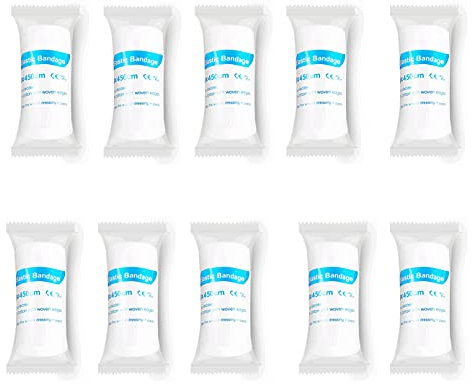 10 rouleaux de bandage de gaze étiré avec ruban médical / bandage extensible roulé / premiers soins stériles de qualité médicale soins des plaies de coton utilisation chevilles genoux ect,7.5cm x 4.5m