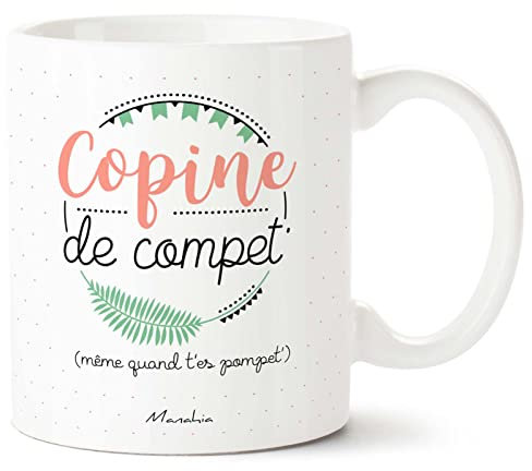 Manahia Mug Cadeau Copine - Copine de Compet' - Boite Kraft - Imprimé en France - 330 mL Céramique - Meilleure Amie - Tasse Copine - Amie - BFF - Cadeau Femme