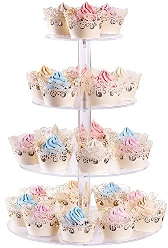 AMEITECH 4-Tier Round Acrylic Cupcake Display Stand Dessert Tower Pastry Stand for Wedding Birthday Theme Party (Transparent)