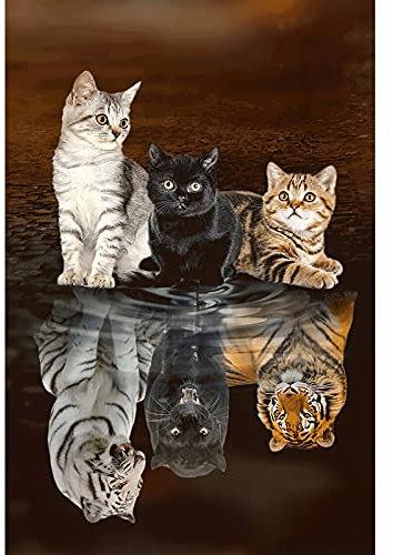 Jigsaw Puzzles 1000 Pieces for Adults - Three Cats Reflection - Wooden Puzzle - Unique Suitable for Teenagers and Adults (75x50cm)