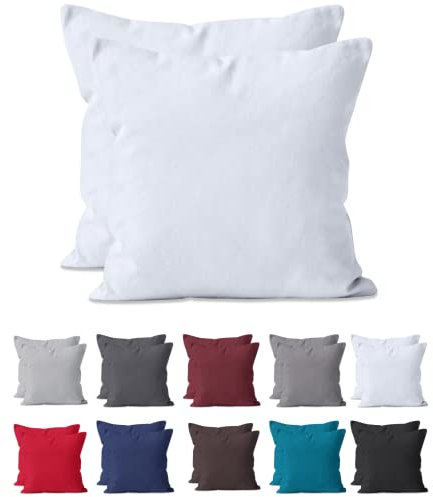 Hometex Premium Textiles 2-er Set Kissenhülle Baumwolle Renforcé | Doppelpack Kissenbezüge ca. 115 g/m² | Oeko-TEX®Standard 100 Kissen-Bezug mit Reißverschluss | 40x40 cm Weiss