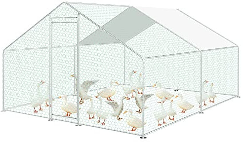 SWANEW Freilaufgehege Hühnerstall XXL 3x4x2m mit Schloss, Verzinkter Stahl Kleintierstall Voliere Outdoor Geflügelstall, für Hühnerkäfig Kleintiere Haustierkäfig Hasengehege