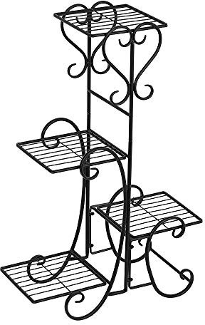 Alightup Porte Plante Interieur Support pour Plantes Dintérieur en Metal Support Pot de Fleurs Escalier Plantes Pour Jardin Balcon Terrasse avec 4 Tablettes Noir 50x22x82cm