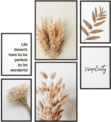 Papierschmiede® Mood Poster Set Getreide, Deko Bilder Wohnzimmer, 2x DIN A4 und 4x DIN A5, Home Decoration Boho Style Gras Gräser Pampasgras Boho beige