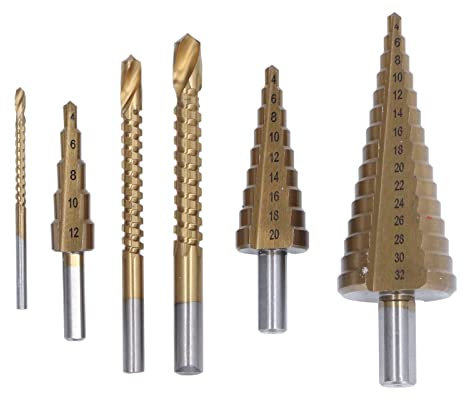 Nimomo Brocas escalonadas 6 unids/set juego de brocas escalonadas de flauta recta broca de sierra HSS de titanio de vástago redondo para escariar Metal