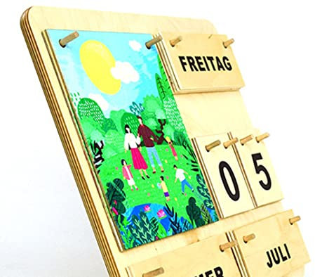 MontessoriPlus - großer Montessori Kalender aus Holz mit zauberhaften Motiven, Dauerkalender, Lernkalender, unendlicher Kalender, für Kinder, Made in Germany