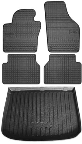 OMAC Fußmatten & Kofferraumwanne Set kompatibel mit VW Tiguan 2007-2018 Gummi TPE Schwarz 5X