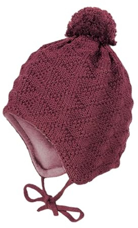 maximo Mini-Mütze Struktur ausgenäht Pompon Made in Germany 49 Rosewood