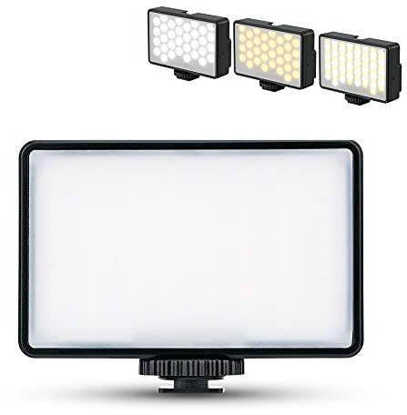 KIWIFOTOS Camera Light, Photography Video Portable Light 3200-5600K Tri-color Colour Temperature Dimmable LEDs, 10 Levels Lighting Brightness Hot Shoe Mount Lamp with 2500mAh Battery Rechargeable
