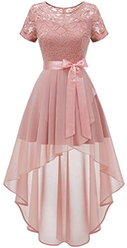 Wedtrend Spitzenkleid Kurz Cocktailkleid Damen A Linie Kleid Hochzeitsgast Damen WT0209 Blush XL