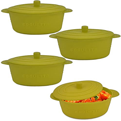 Backofen Dampfgarer / Auflaufform aus Silikon - 4er Set Grün - mit Deckel für die Zubereitung von Gemüse, Fisch, Fleisch oder Dessert - Spülmaschinengeeignet und Hitzefest von -40°C bis 200°C