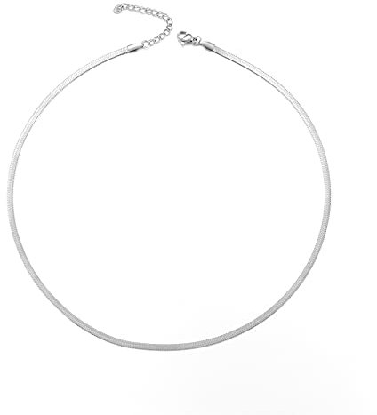 HSWYFCJY Silber Schlangenkette Damen Halskette Fischgrätenhalskette Choker Halsband Halskette für Frauen Mädchen,Breite 3mm, Länge 35cm