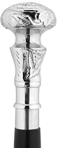 Ajuny Holz Gehstock für Herren Damen und Senioren mit Messing Metallgriff Antik Handgefertigt 91,4 cm Silber runde Blume Design Accessoire Täglicher Gebrauch Geschenk für Erwachsene
