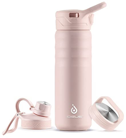 IDEUS Vakuumisolierte Wasserflasche, 24oz (710 ml) Edelstahl Doppelwand Flasche Metall Sport Kantine mit auslaufsicherem Schraubverschluss (Hellrosa)