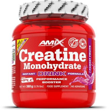 Amix Creatina Monohidrato Powder Drink 360 gr - Mejora el Rendimiento Deportivo - Aumenta la Masa Muscular - Perfecta para Deportistas - Sabor Frutas del Bosque