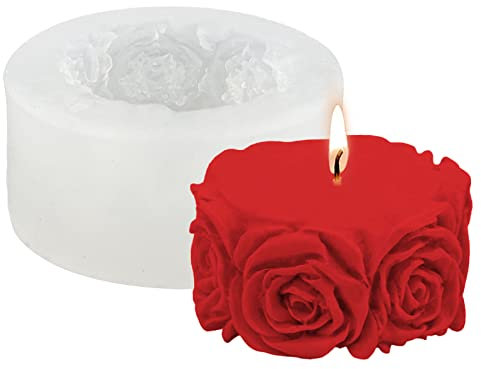3D Kerzen Silikonform Rose Blume Spalte Kerze Formen Blume Zylinde Kerzenform Rosen Silikon Kerzenformen zum Gießen für Fondant Kuchendekoration Duftkerze Handwerk Ornamente
