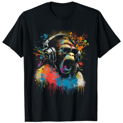 Schrei AFFE Monkey DJ Kopfhörer & Sonnenbrille Gorilla Musik T-Shirt