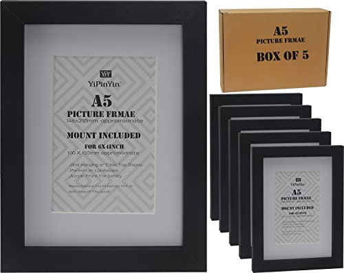 A5 (14,8 x 21 cm) Dokumentenrahmen mit Passepartout für 15,2 x 10,2 cm große Bilderrahmen mit transparenter Acrylfront, A5-Zertifikatrahmen, 5 Stück, A5-Posterrahmen für Schreibtisch und Wandmontage,