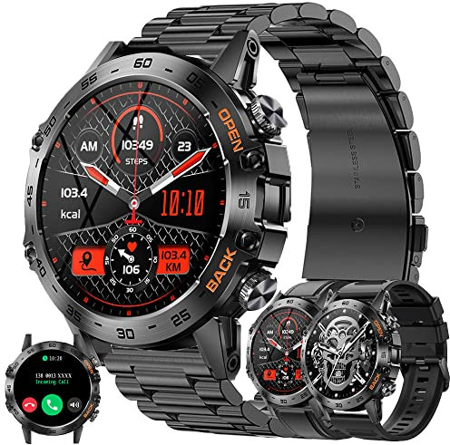 Reloj Inteligente Hombre con Llamada y Whatsapp, 1,39 AMOLED 5ATM Impermeable Reloj Smartwatch 123 Deportivo Hombre con Monitor Sueño, Oxígeno Sanguíneo, Podómetro, Pulsómetro Android iOS (Negro)