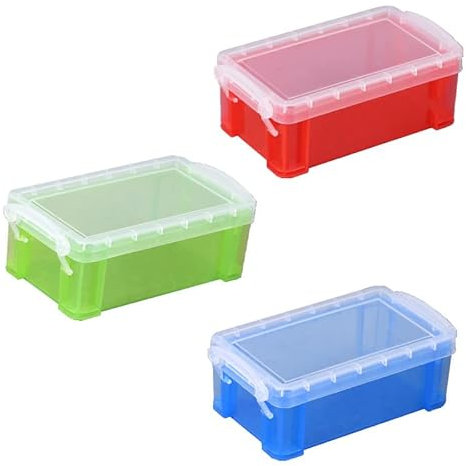 Ycnpeatt Small Storage Box with Lid 3 Pcs Clear Plastic Storage Boxes with Snap Stackable Storage Boxes with Lids and Handles Stackable Containers for Desk Storage Bedroom Family(Red, Green, Blue)