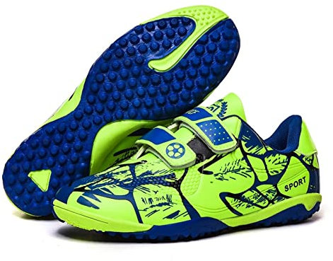 Jasmeko Kinder Jungen Kunststoff Spikes Fußballschuhe, Fußball Leichtathletik Kunstrasen Indoor Training Schuhe, Mädchen Sport Laufschuhe Outdoor Tennisschuhe (A1-Green,38)