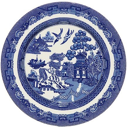 AuraHome Blue Willow Side Plate 19cm 7.75 Inches Diameter Glazed Iconic Elegant Blue-Printed Scene on White Porcelain Depicts Nature Historical Imagery Collectible